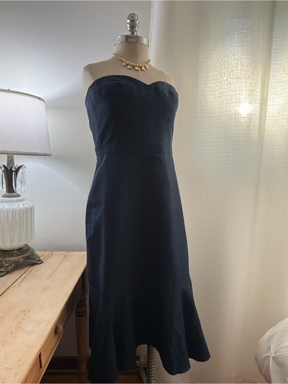 J. Crew Strapless Navy Sweetheart Midi Party Dress, 14, VGUC
